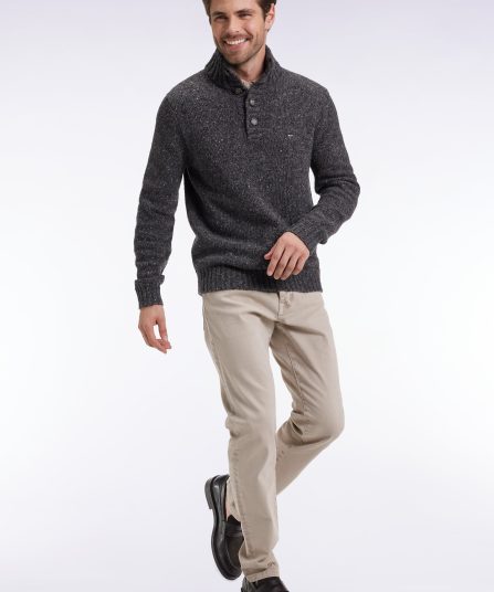 Pull col montant en laine vierge mélangée gris