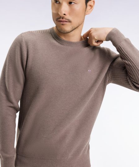 Pull col rond en coton nid d'abeille marron