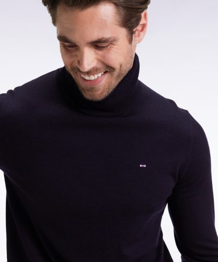 Pull col roulé en laine mérinos marine