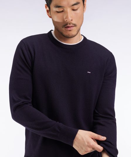 Pull col rond en laine mérinos marine