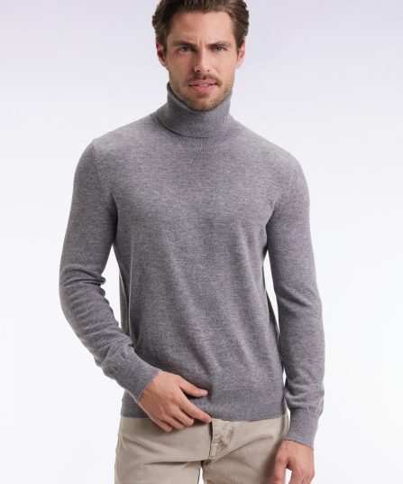 Pull col roulé en laine vierge et cachemire gris