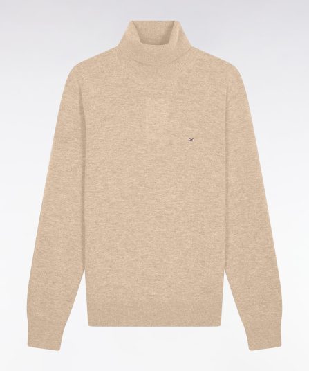 Pull col roulé en laine et coton camel