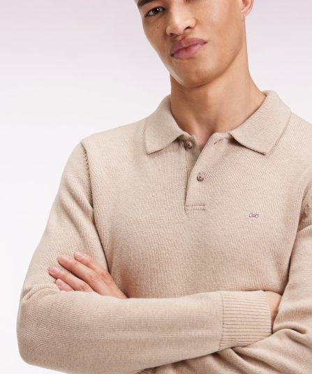 Pull col maillot épais en laine et coton beige