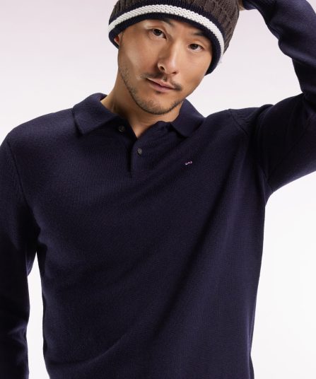 Pull col maillot épais en laine et coton marine