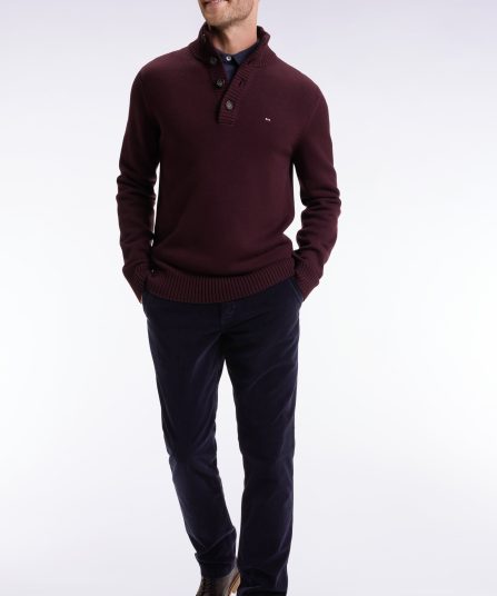 Pull col montant épais en laine et coton bordeaux