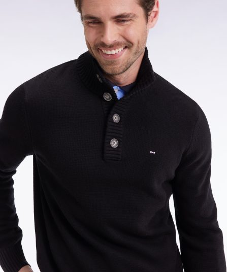 Pull col montant épais en laine et coton noir