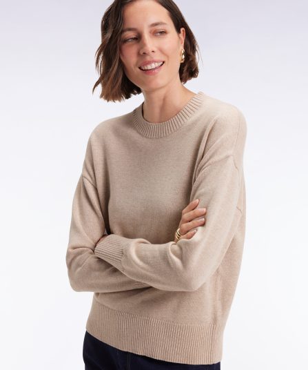 Pull à col rond en laine et coton beige coupe Relaxed