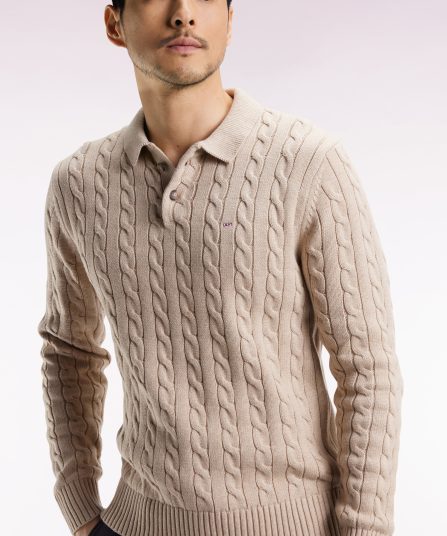 Pull col maillot en coton torsadé beige