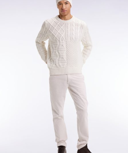 Pull col rond en laine et coton torsadé blanc