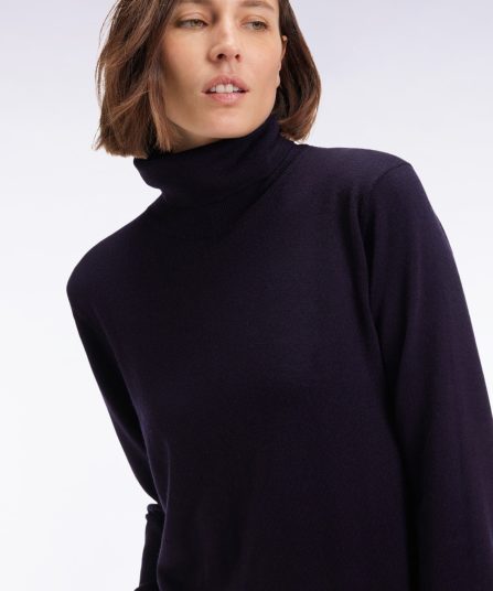 Pull à col roulé en laine mérinos marine