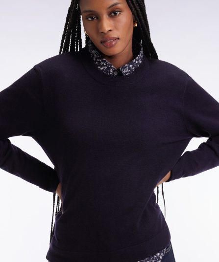 Pull à col rond en laine mérinos marine