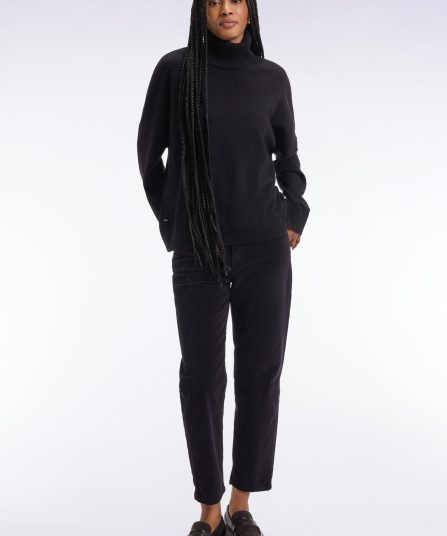 Pull à col roulé en laine et cachemire noir coupe Relaxed