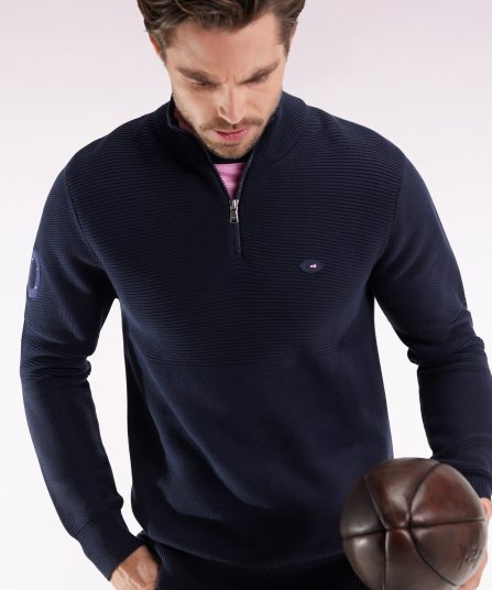 Pull col camionneur XV de France en coton marine