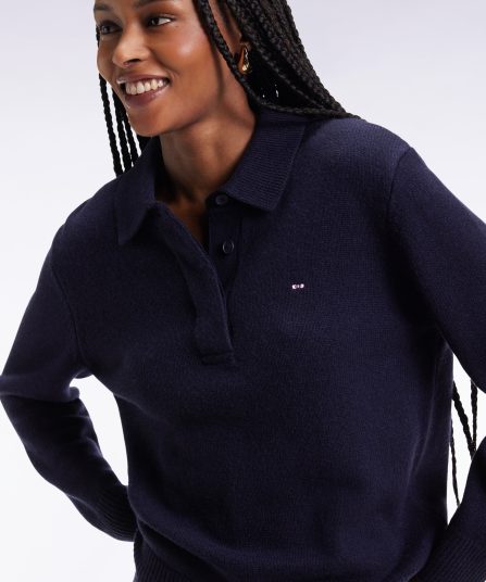 Pull à col maillot en laine et cachemire marine coupe Relaxed