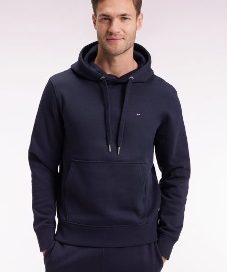 Sweatshirt à capuche en coton marine coupe droite