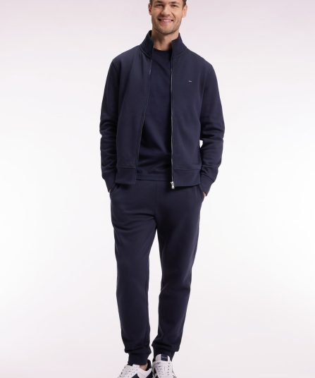 Sweatshirt zippé en coton marine coupe droite