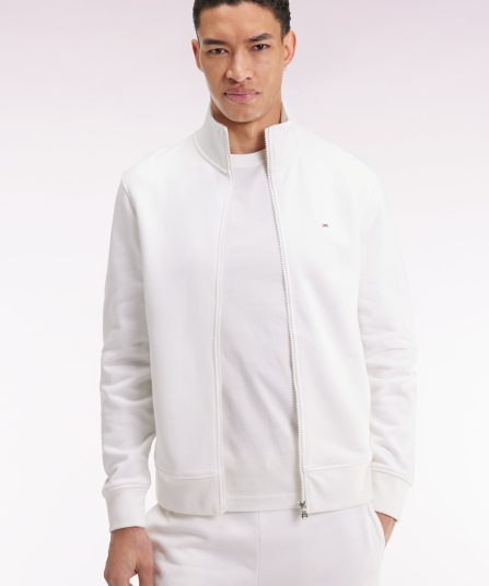 Sweatshirt zippé en coton blanc coupe droite