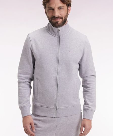 Sweatshirt zippé en coton gris coupe droite