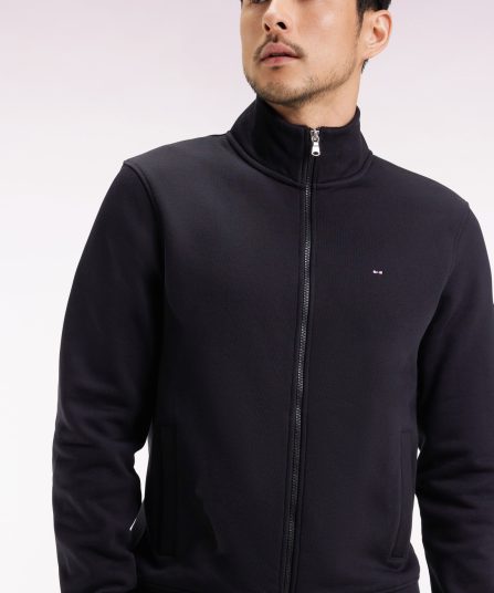 Sweatshirt zippé en coton noir coupe droite