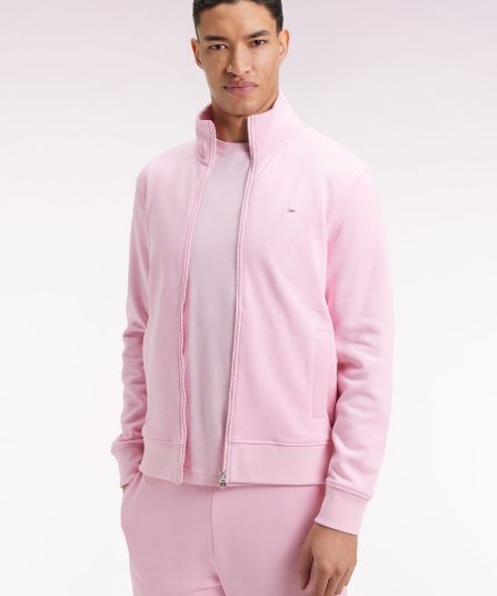 Sweatshirt zippé en coton rose coupe droite