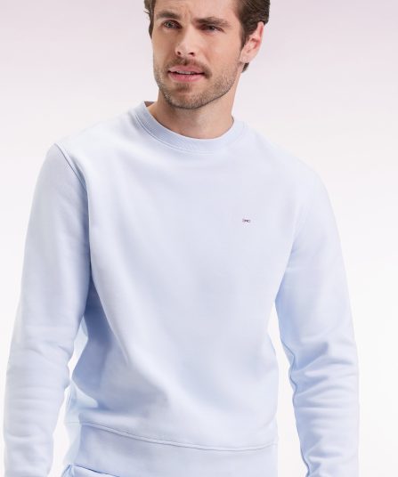 Sweatshirt à col rond en coton ciel coupe droite