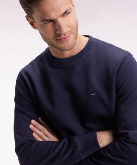 Sweatshirt à col rond en coton marine coupe droite