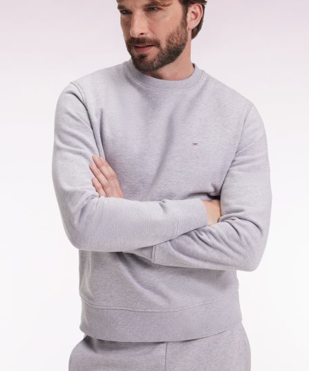 Sweatshirt à col rond en coton gris coupe droite