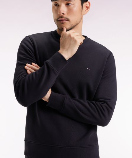Sweatshirt à col rond en coton noir coupe droite