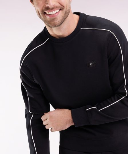 Sweatshirt en molleton noir passepoils colorés