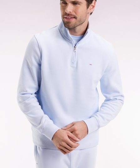 Sweatshirt à col montant zippé en molleton coton ciel