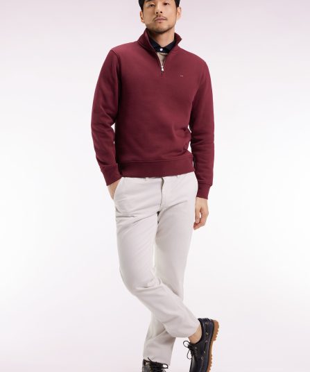 Sweatshirt à col montant zippé en molleton coton bordeaux