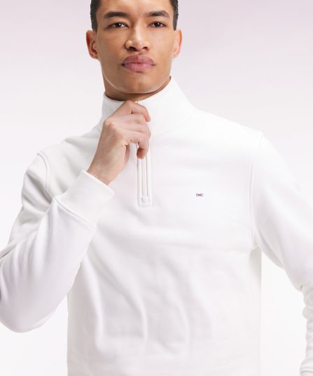 Sweatshirt à col montant zippé en molleton coton blanc