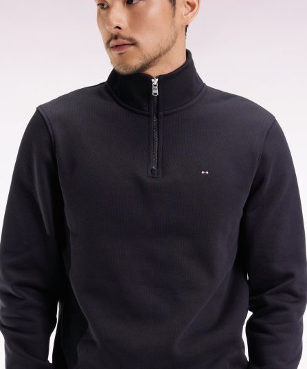 Sweatshirt à col montant zippé en molleton coton noir