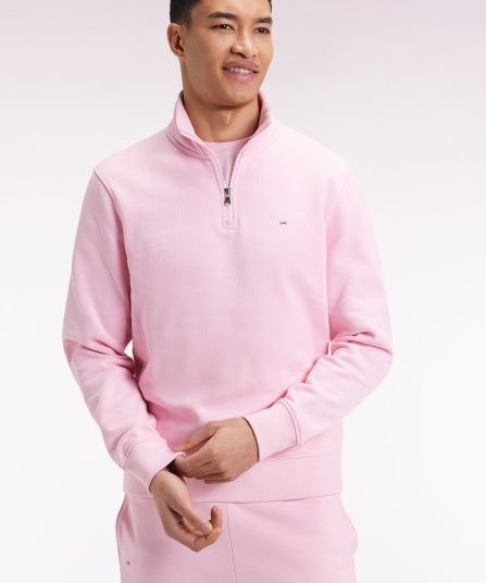 Sweatshirt à col montant zippé en molleton coton rose