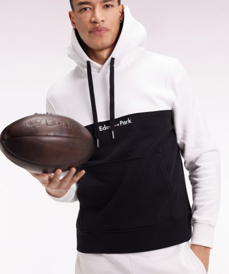 Sweatshirt à capuche bicolore blanc coupe droite