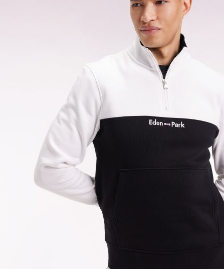 Sweatshirt col camionneur en molleton bicolore blanc