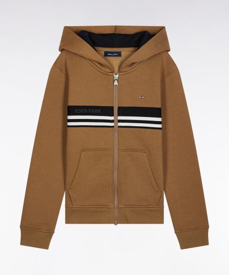 Sweatshirt à capuche zippé en molleton mélangé camel