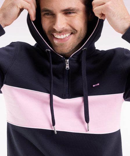 Sweatshirt à capuche semi-zippé marine et rose