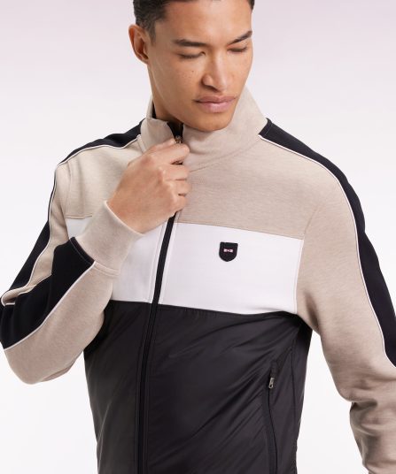 Sweatshirt zippé bimatière en nylon matelassé beige