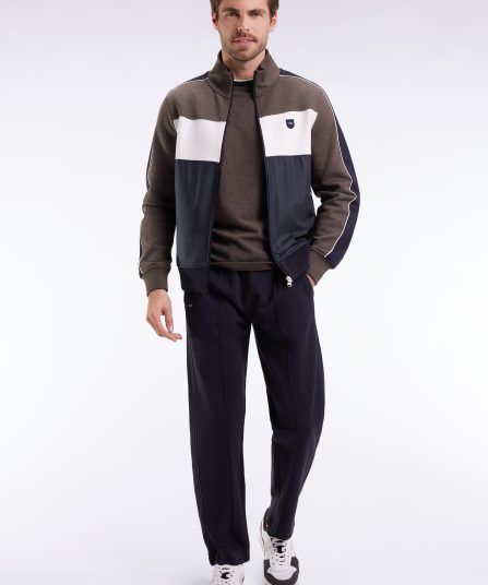 Sweatshirt zippé bimatière en nylon matelassé marron