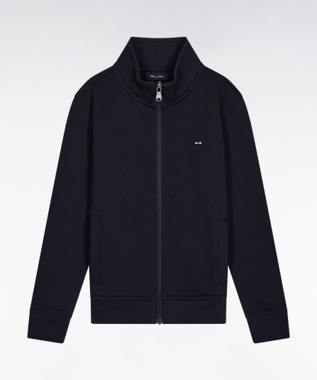Sweatshirt zippé col montant en molleton coton marine
