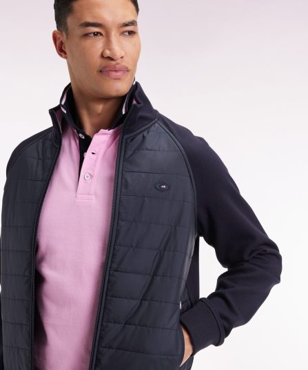 Sweatshirt zippé bimatière marine coupe droite