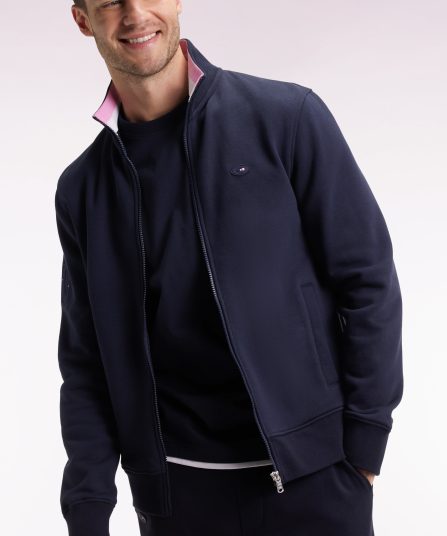 Sweatshirt zippé en coton marine broderie 10 coupe droite