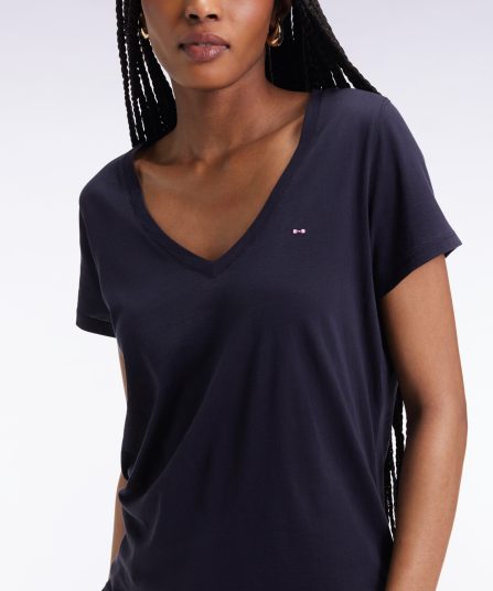 T-shirt à manches courtes en coton Pima marine col V