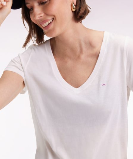 T-shirt à manches courtes en coton Pima blanc col V