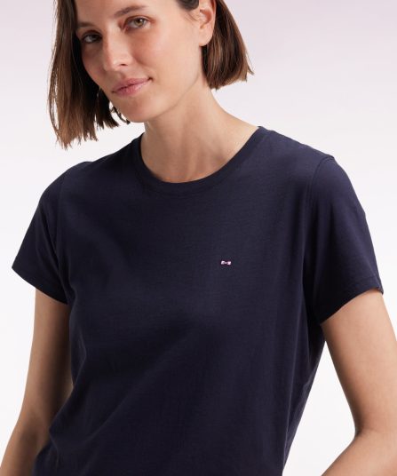 T-shirt à manches courtes en coton Pima marine col rond