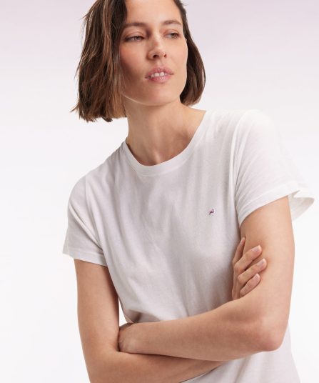 T-shirt à manches courtes en coton Pima blanc col rond