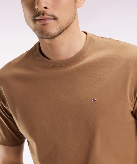 T-shirt manches courtes à col rond en coton Pima camel