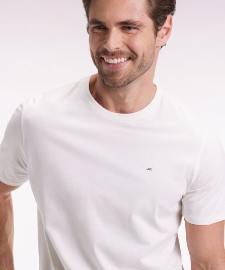 T-shirt manches courtes à col rond en coton Pima écru