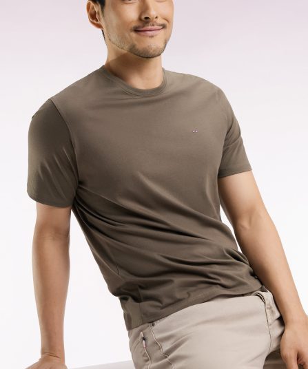 T-shirt manches courtes à col rond en coton Pima kaki